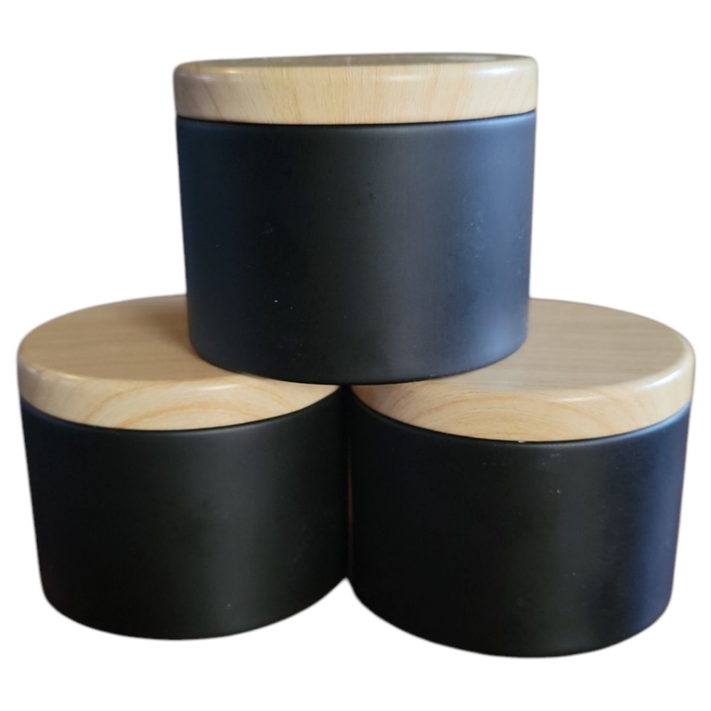 HP๐ 3 Anna's Creations Candles Peppermint/Fresh Scent Black Tins Wood Look Lids - Picture 4 of 5